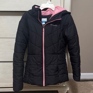 Columbia Winter Black Jacket with Pink Trim, size large
